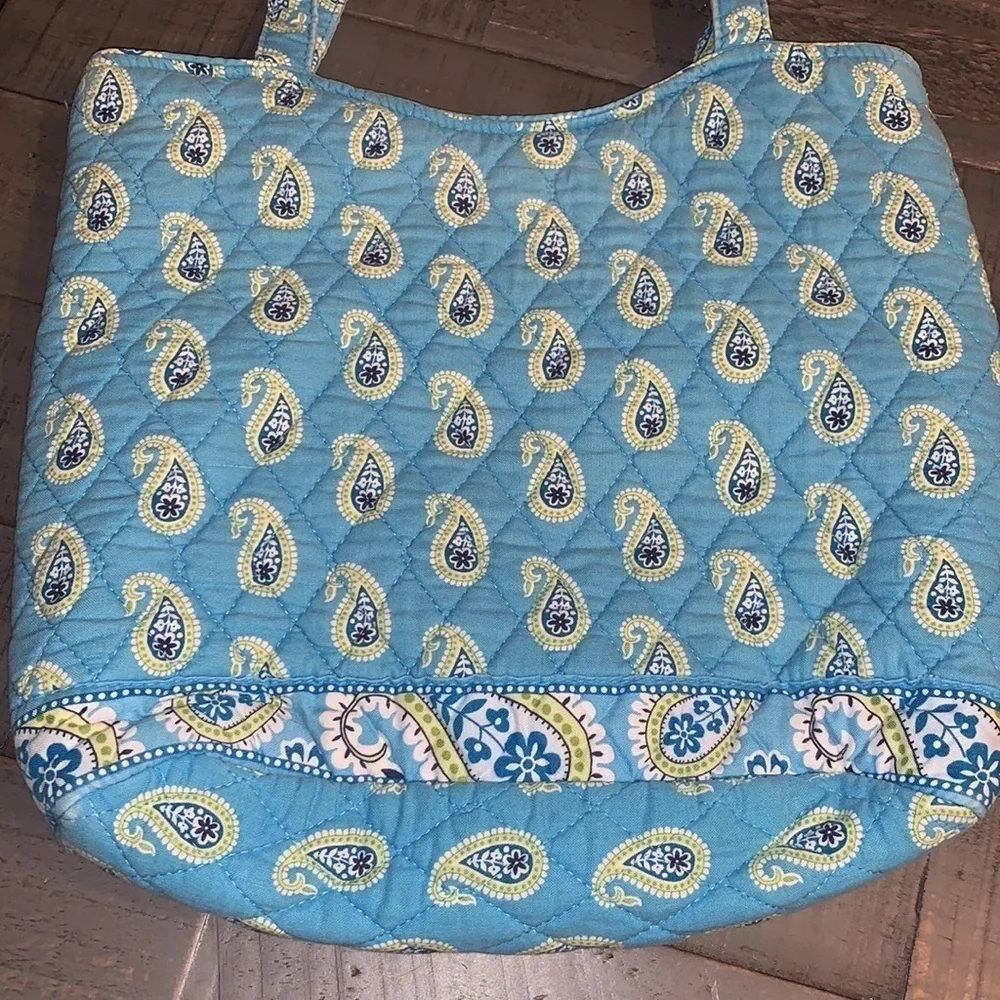 Vera Bradley Blue Paisley Quilted Cotton Tote Bag Shoulder Purse Bermuda Blue